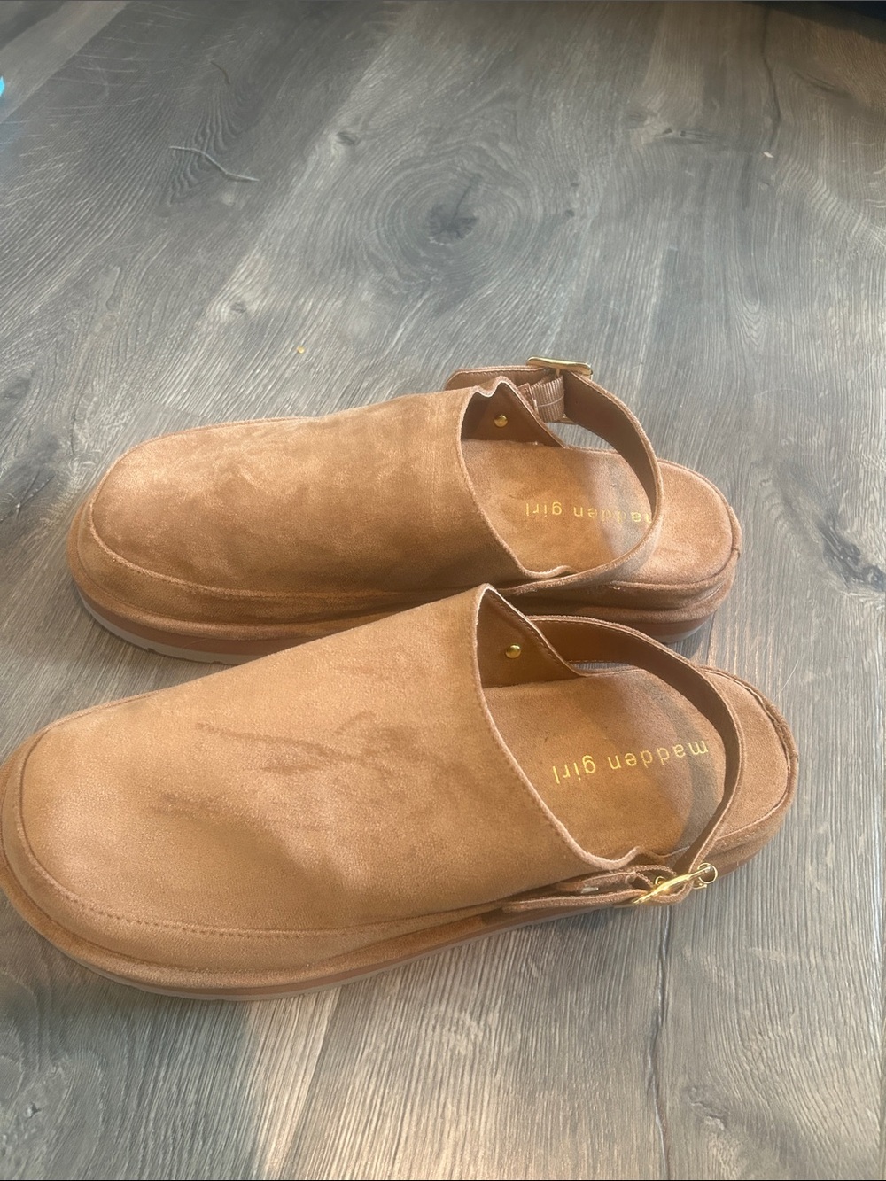 Madden Girl Brown Suede Backstrap Clog Sandals